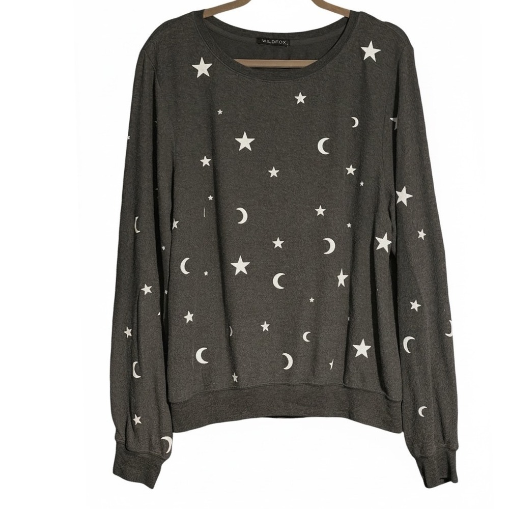 Wildfox Womens L Moon Stars Glow in Dark Sweatshirt Celestial Gray USA
